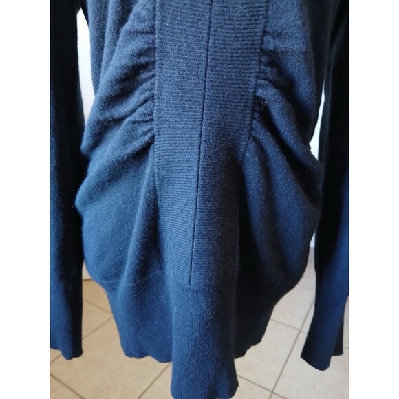Beth Bowley 100% Cashmere V-Neck Sweater Black Ruched Women Size L Luxury - Picture 7 of 15